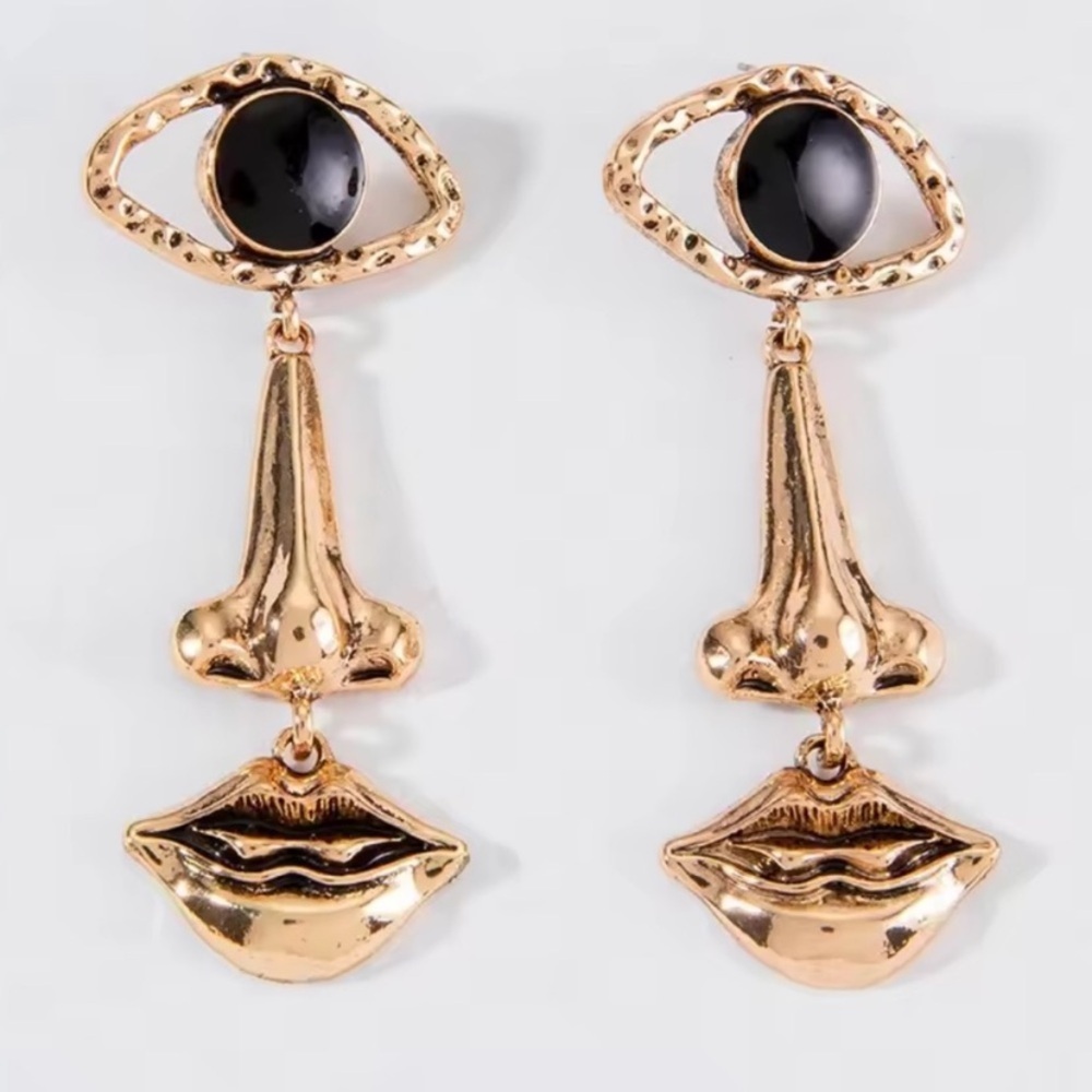 Anthropologie Face vintage gold color Eye Nose Lips Dangle |Artistic Statement